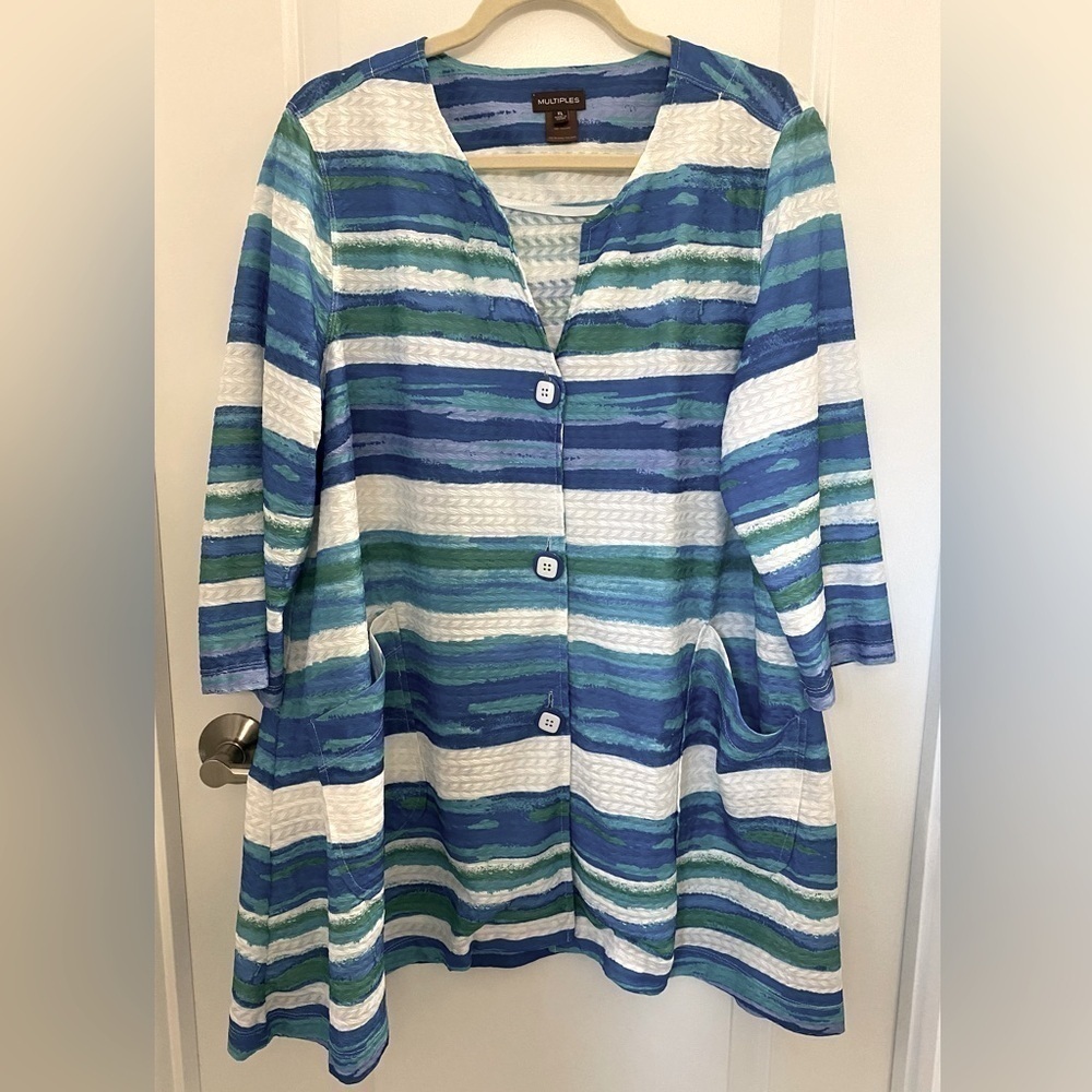 Lightweight Multiples XL 3/4 length sleeve, knee length cardigan. Breezy!
